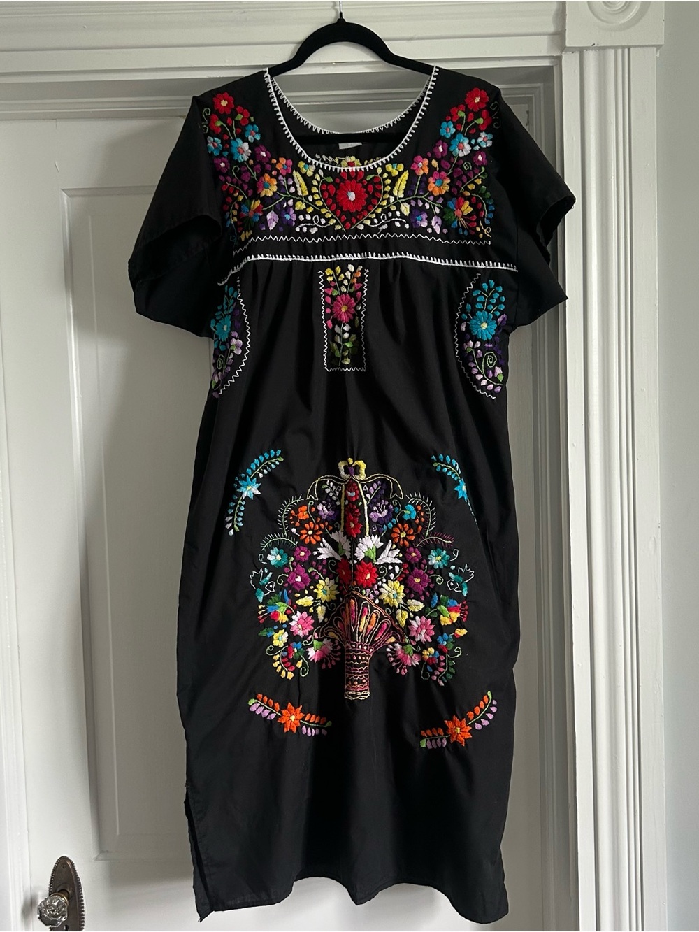 VTG Black Maxi Dress with Multicolor Floral Embroidery